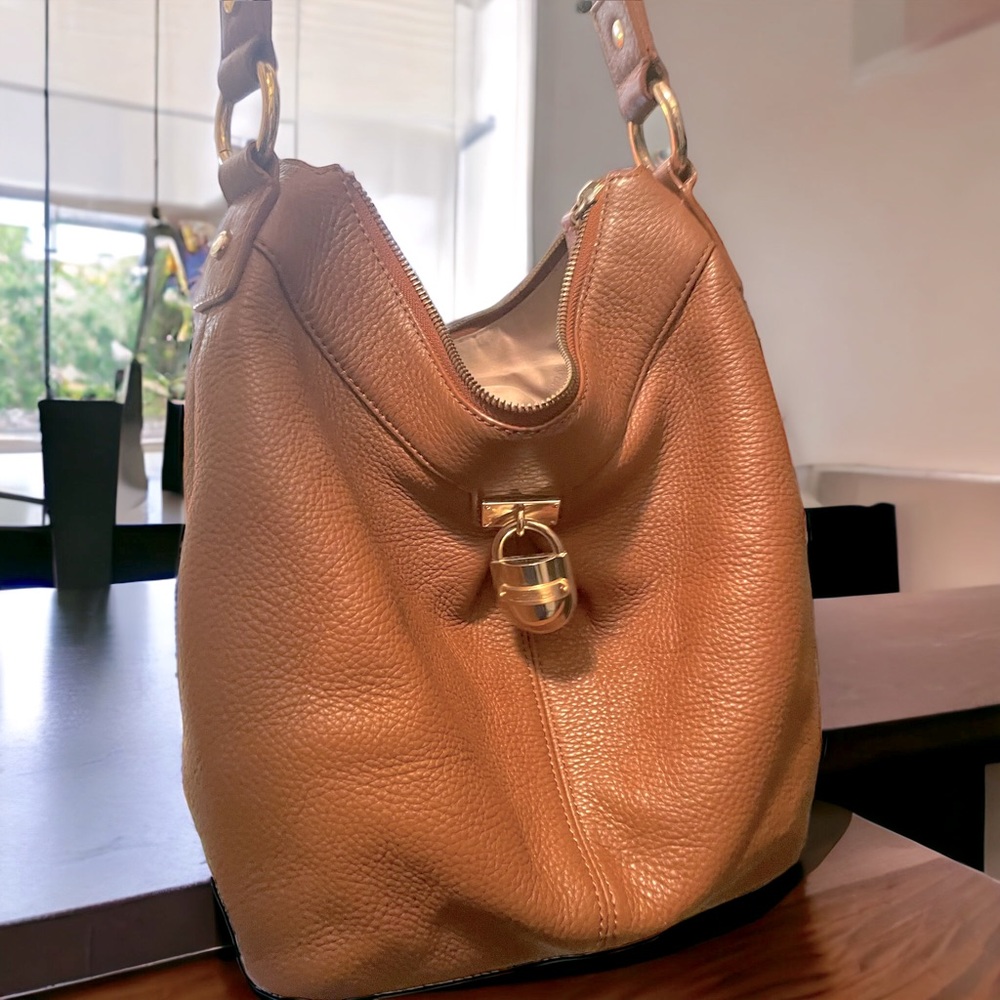 Calvin Klein tan leather bag / purse EUC